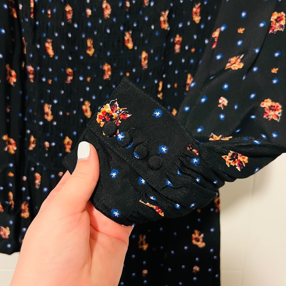 NWT Free People Two Faces Smocked Mini Dress in Black Size XS - Picture 4 of 6